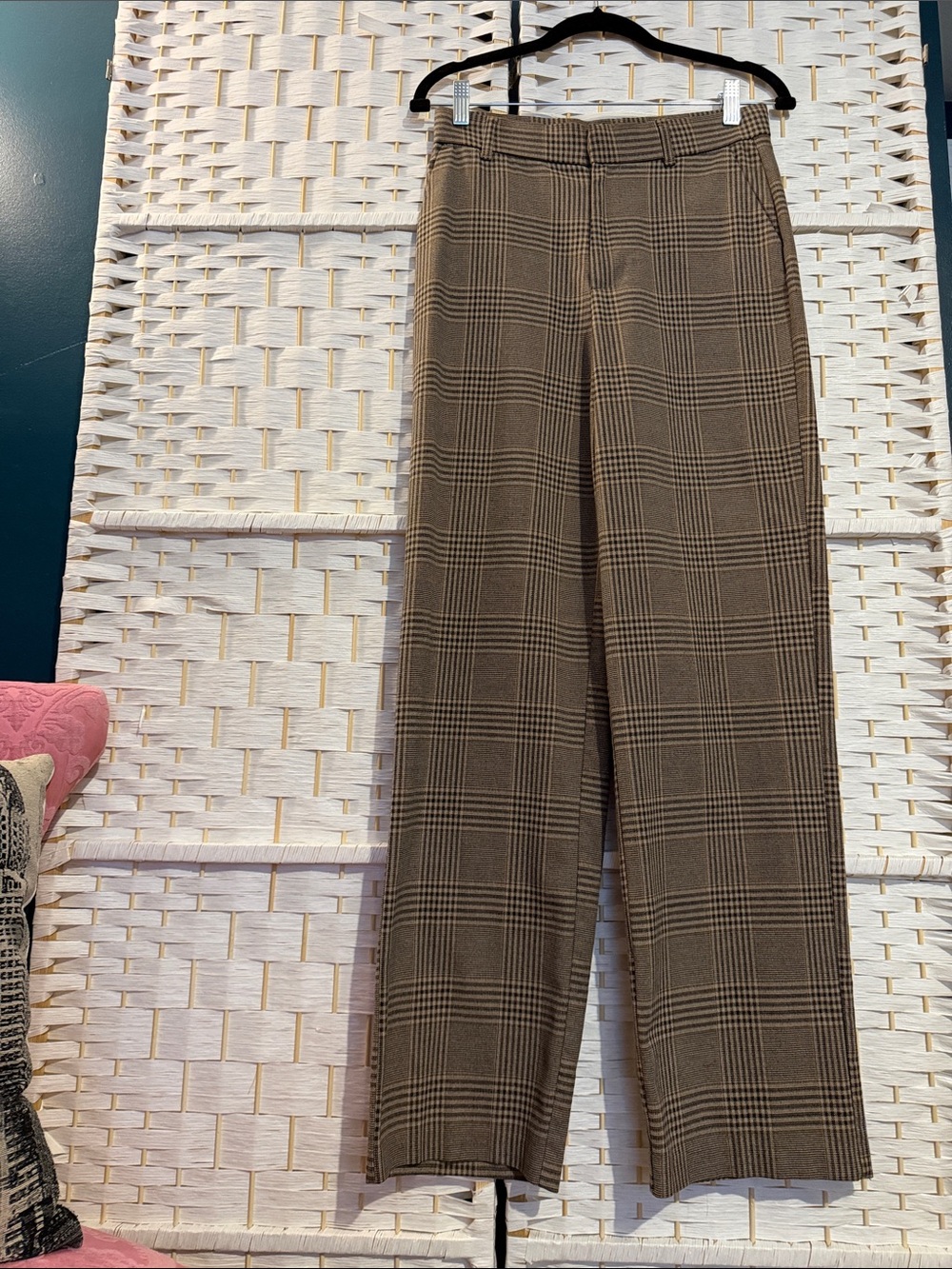Zara Plaid Wide-Leg Trousers in Brown